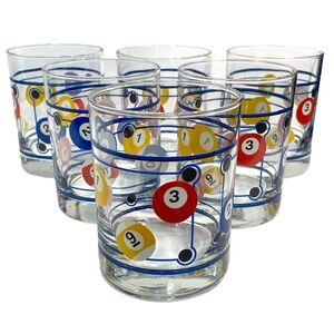Vintage 1970s Libbey Glass Coolers Billiard Pool Balls Drinking Glasses Set (6)